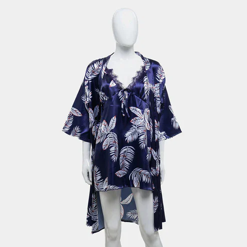 Hawaiian Print Silk 2pcs Nightgown set