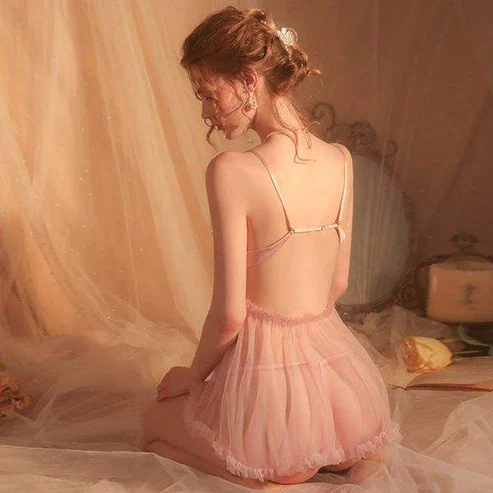 Pretty Flower Embroidered Transparent Short Lingerie