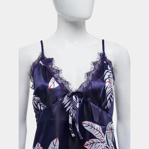 Hawaiian Print Silk 2pcs Nightgown set