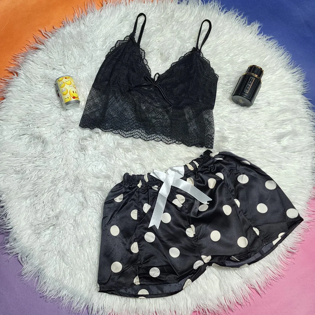 Velia 2PCS Polka Dot Inner Top & Short Cami Set – Stylish and Comfortable Sleepwear