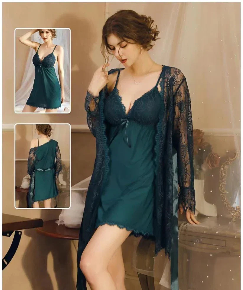 PREMIUM SILK NIGHTY WITH NET GOWN