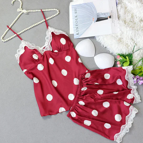 2PCS Polka Dot Silk Cami Set – Chic & Comfortable