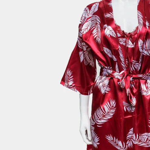 Hawaiian Print Silk 2pcs Nightgown set