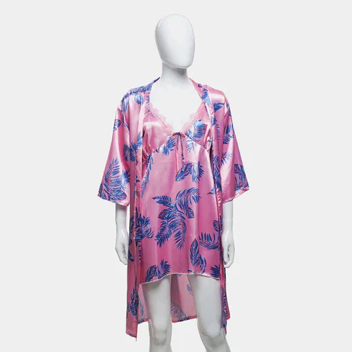 Hawaiian Print Silk 2pcs Nightgown set