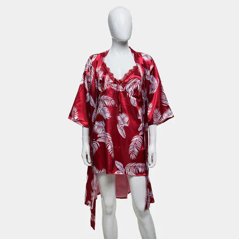 Hawaiian Print Silk 2pcs Nightgown set