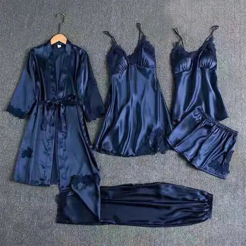 Royal Bridal Silk 5-Piece Nightgown Set – Luxury & Romance for Brides