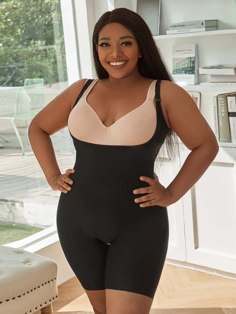 Plus Crotchless Shapewear Romper Bodysuit