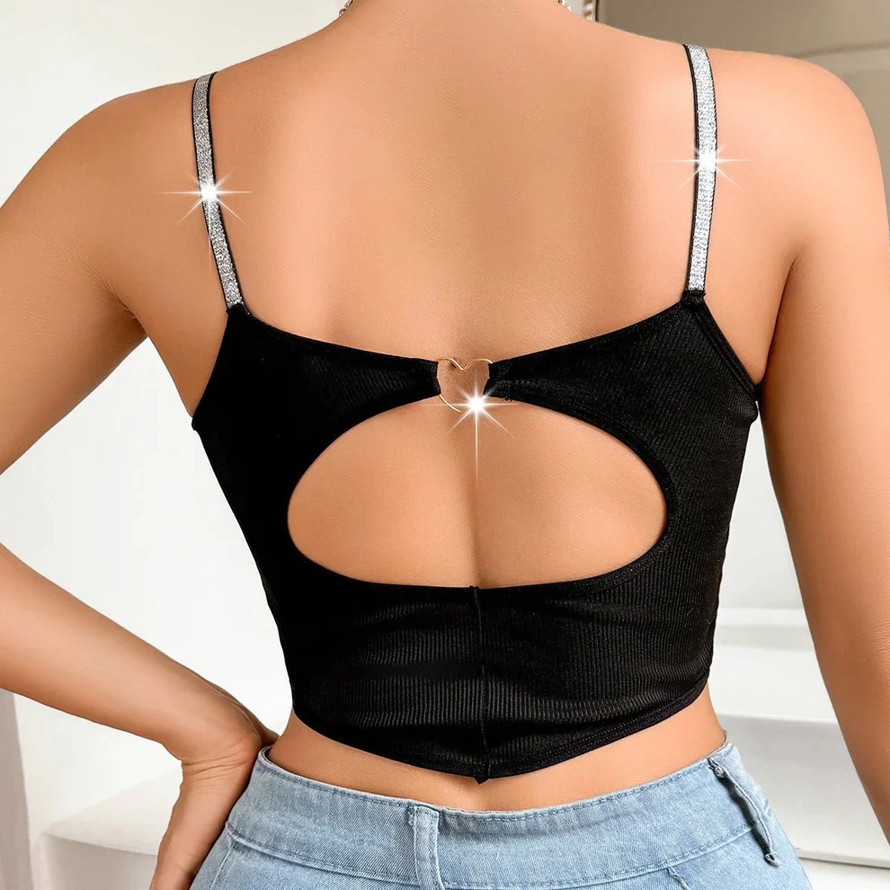solid color silver ribbon big chest small back hollow love ring decoration bra